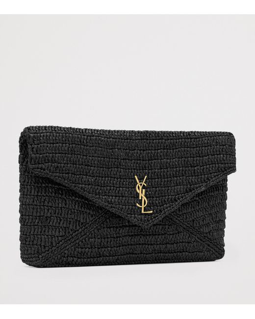 Saint Laurent Black Raffia Cassandre Envelope Pouch