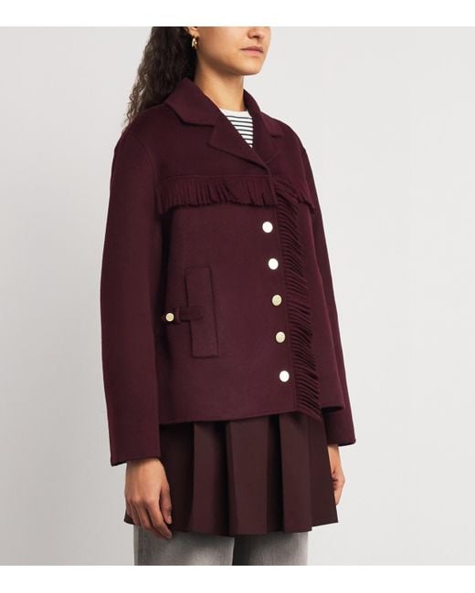 Claudie Pierlot Purple Wool-Blend Fringe Jacket
