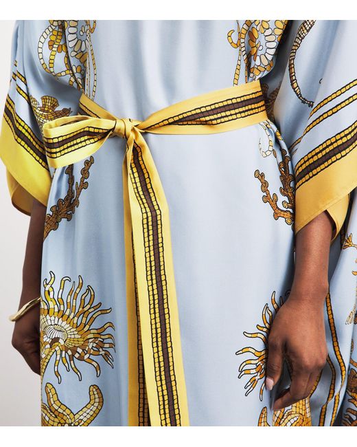 LaDoubleJ Blue Silk Printed Kaftan Maxi Dress