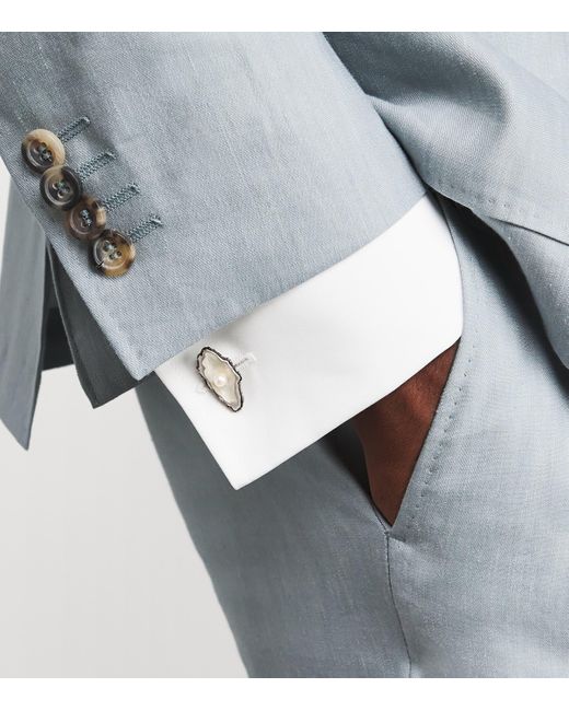 Deakin & Francis Metallic Sterling Oyster And Pearl Cufflinks for men