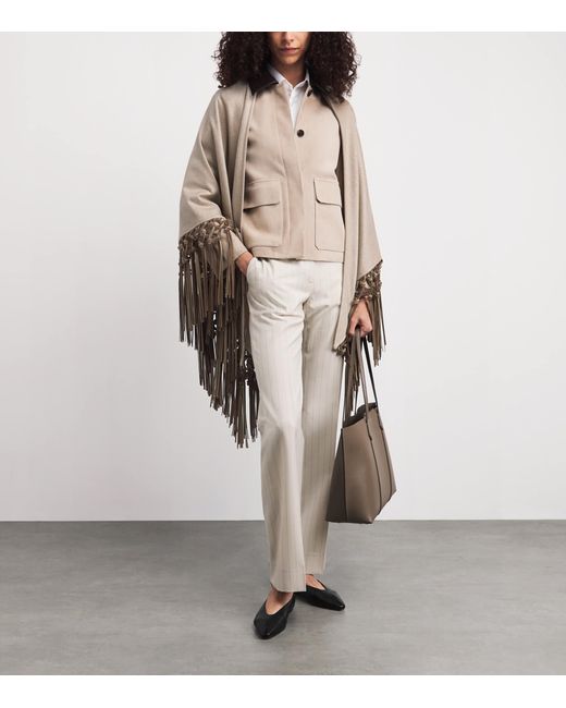Colombo Natural Cashmere And Leather Fringe-Trim Cape