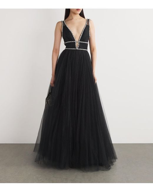 Jenny Packham Black Chiffon Embellished Cybele Gown