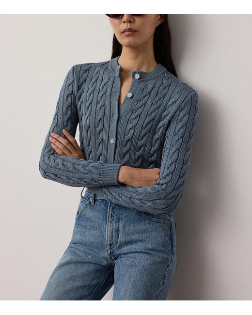 Ralph Lauren Blue Silk Cable-Knit Cropped Cardigan