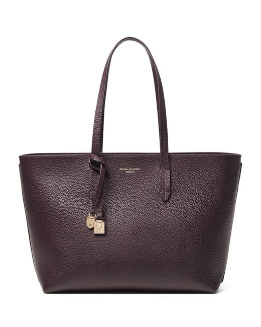 Aspinal Purple Leather East West Tote Bag