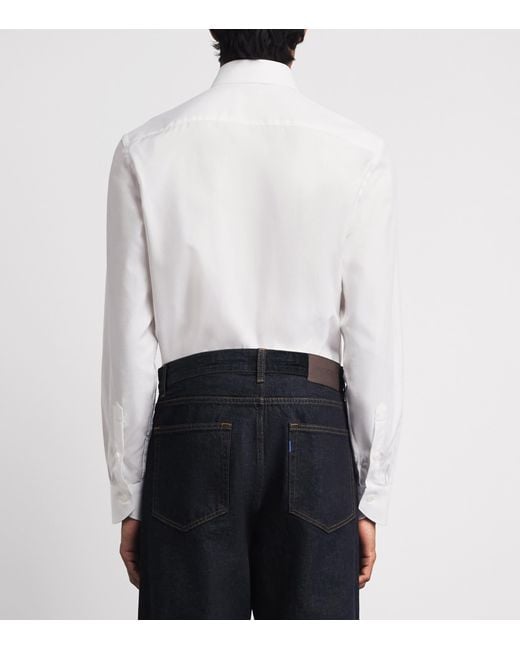 Canali White Cotton Herringbone Shirt for men
