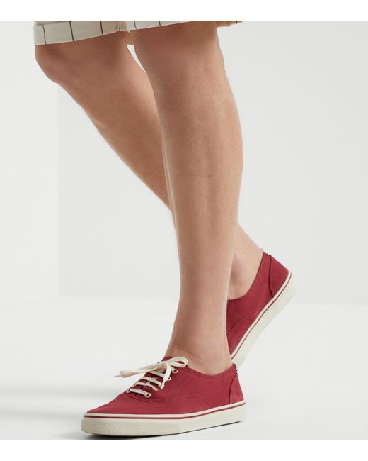 Brunello Cucinelli Red Canvas Leather-Trim Sneakers for men