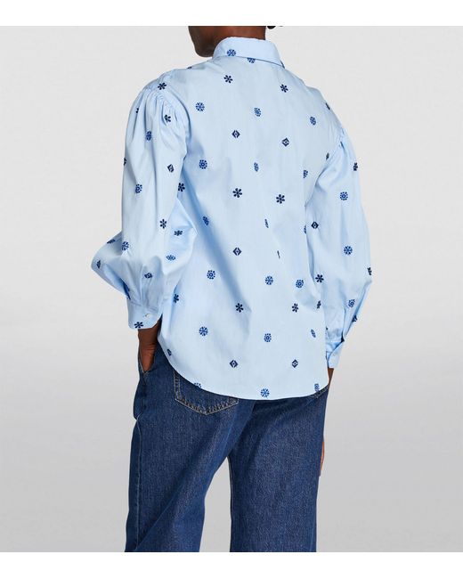 Weekend by Maxmara Blue Cotton Floral Embroidered Shirt