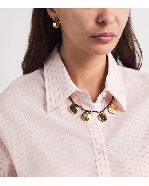 Claudie Pierlot Pink Cotton-Blend Stripe Shirt