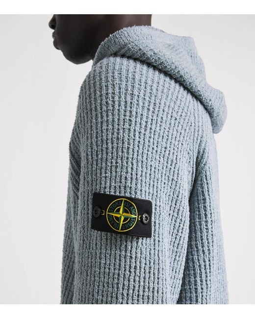 Stone Island Blue Cotton Bouclé Zip-Up Hoodie for men