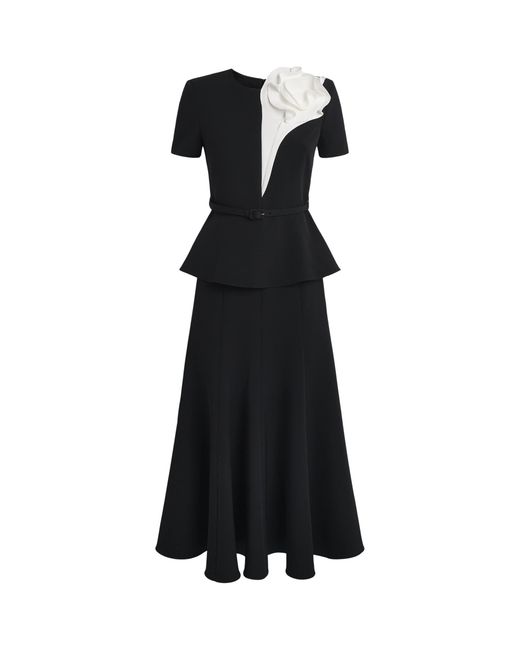 Roland Mouret Black Floral-Appliqué Midi Dress
