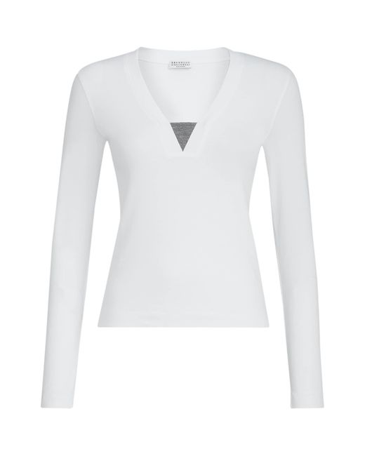Brunello Cucinelli White Stretch-Cotton Monili-Detail T-Shirt