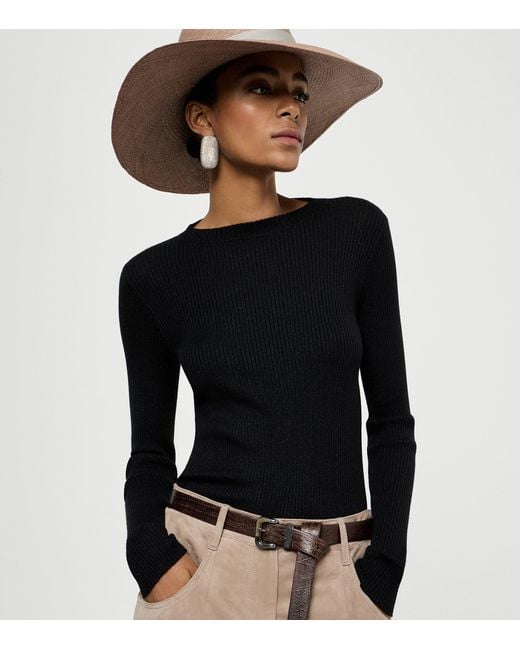 Brunello Cucinelli Black Cashmere-Blend Sparkle Sweater