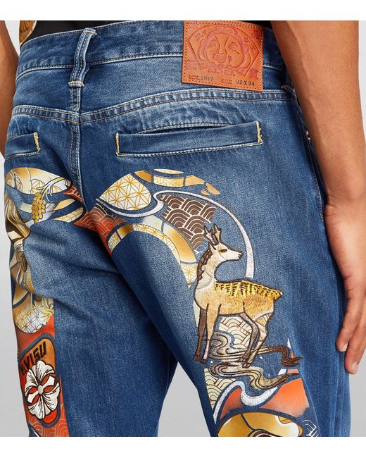 Evisu Blue Daruma Diacock Slim Jeans for men