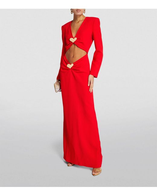 ROWEN ROSE Red Heart-detail Cut-out Maxi Dress