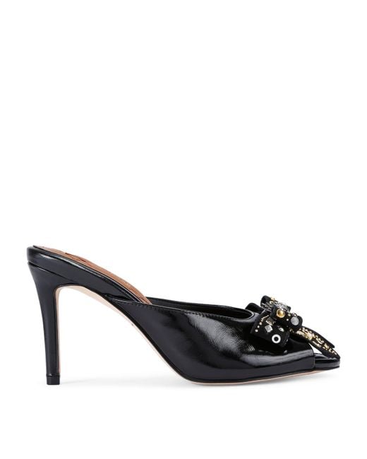 Kurt Geiger Black Leather Belgravia Stud Bow Heeled Mules