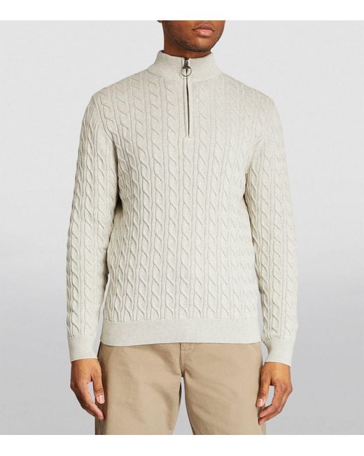 Barbour White Cotton Half-zip Sweater for men