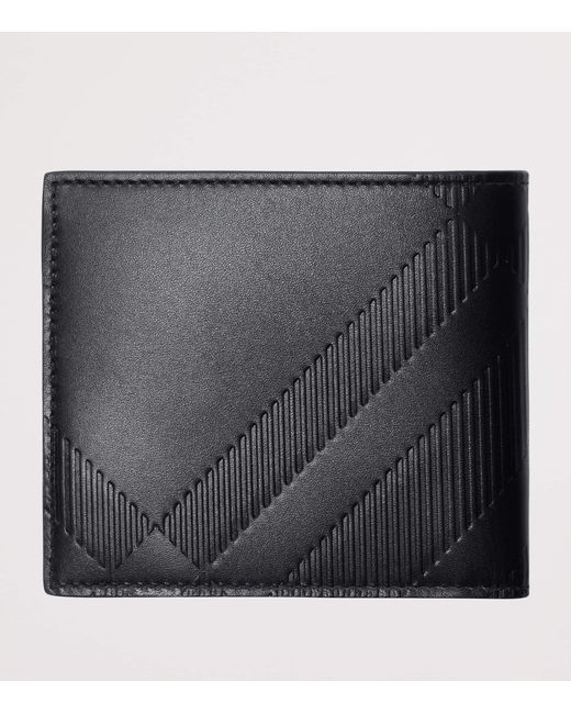 Burberry Black Leather Embossed Check Bifold Wallet for men