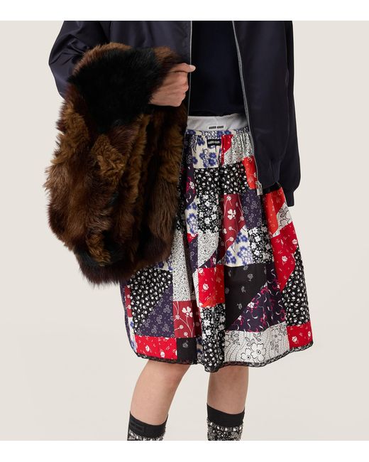 Miu Miu Red Poplin Printed Midi Skirt