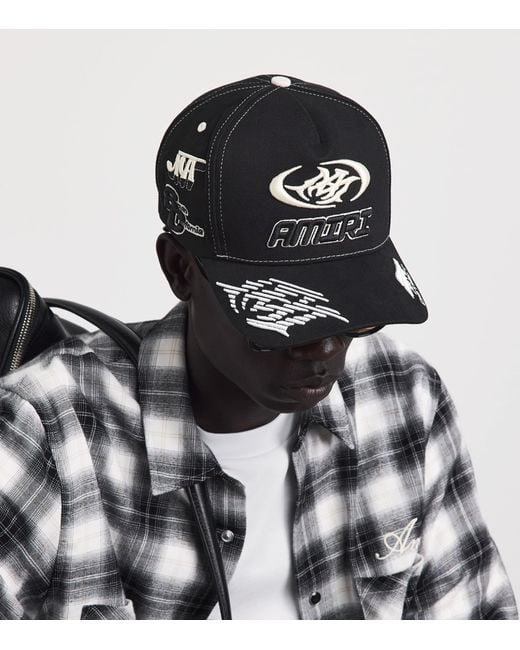 Amiri Black Cotton Embroidered Sporty Baseball Cap for men