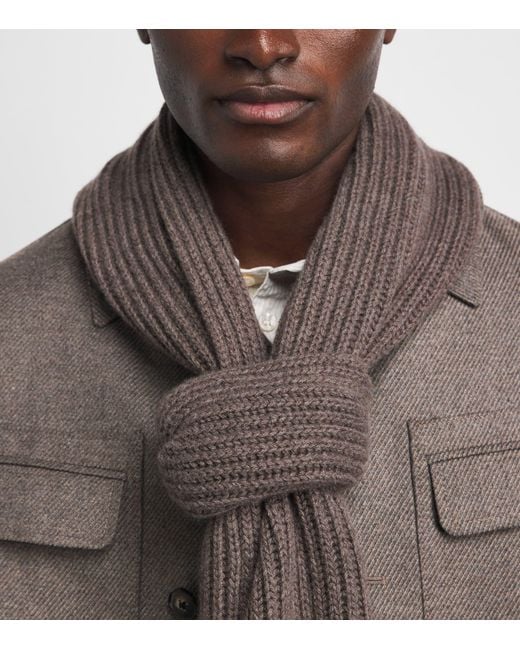Johnstons Brown Cashmere Lovat Ribbed Scarf for men