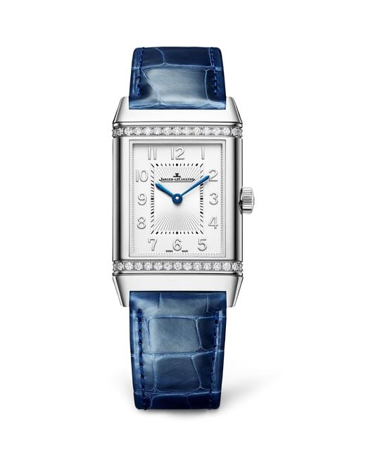 Jaeger-lecoultre Blue Stainless Steel And Diamond Reverso Classic Duetto Watch 24.4mm