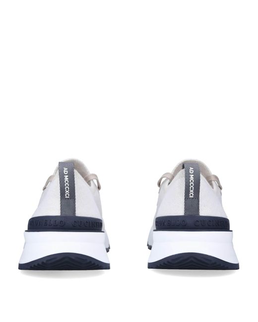Brunello Cucinelli White Knitted Low-Top Sneakers for men