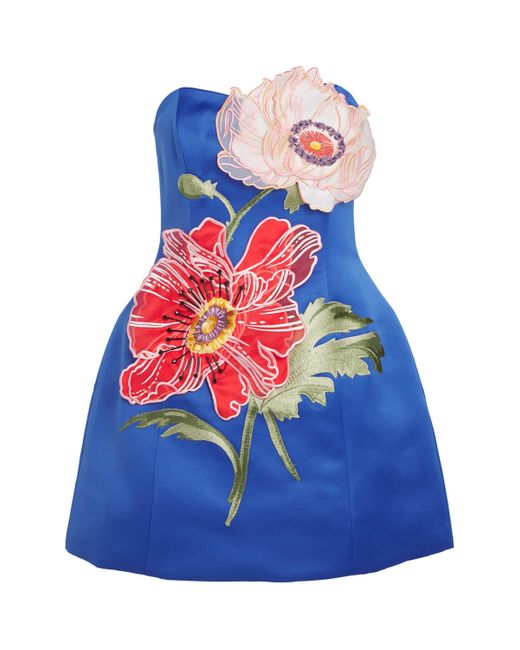 LEO LIN Blue Rosario Appliqué Floral Bustier Mini Dress