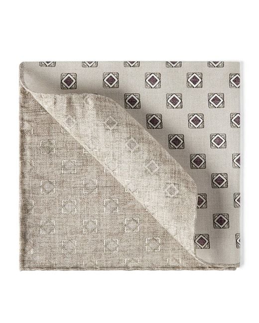 Brunello Cucinelli Metallic Silk Geometric Square Pocket Square for men