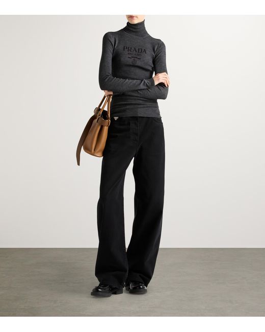 Prada Black Wool-Blend Logo Rollneck Sweater