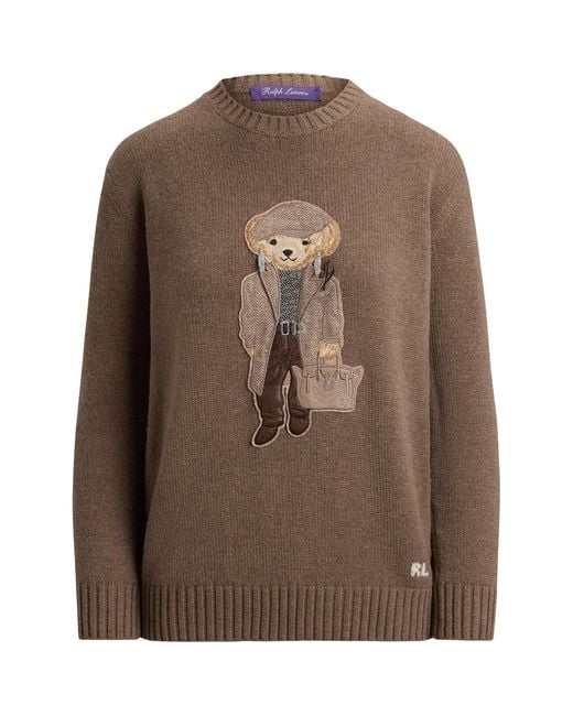 Ralph Lauren Brown Cashmere Fall Polo Bear Sweater
