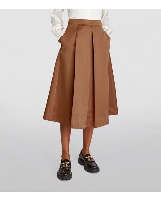 MAX&Co. Brown Satin Pleated Midi Skirt