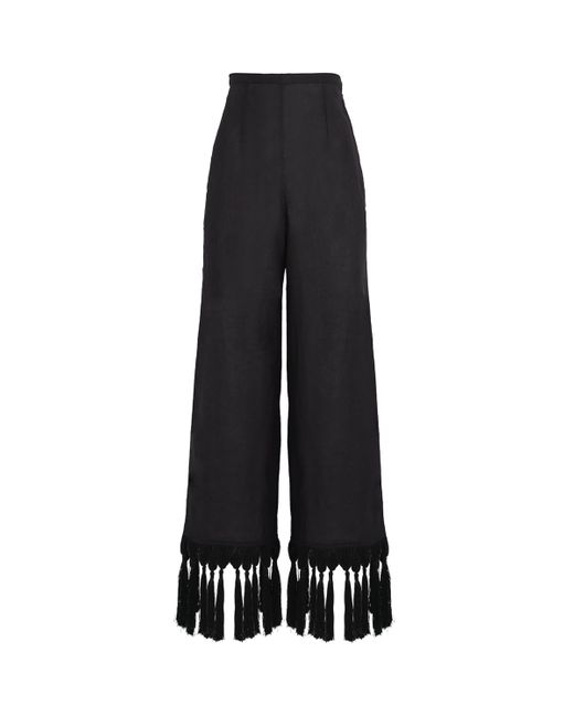 ‎Taller Marmo Black Linen Fringe-Trim Marlino Trousers