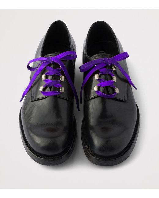 Prada Black Leather Antiqued Derby Shoes for men