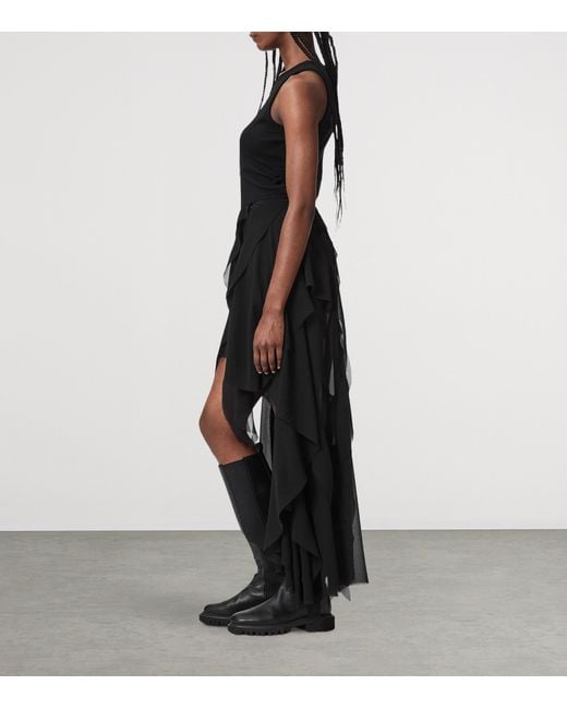 AllSaints Black Asymmetric Ruffle Melody Skirt
