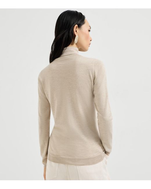 Brunello Cucinelli Natural Cashmere-Silk-Blend Rollneck Sweater