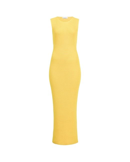 Alaïa Yellow Silk Waffle Godet Midi Dress