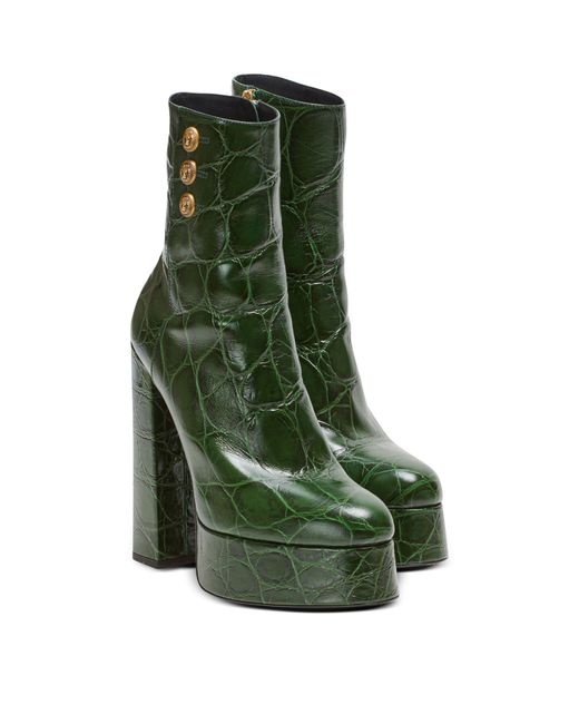 Balmain Green Croc-embossed Platform Brune Ankle Boots