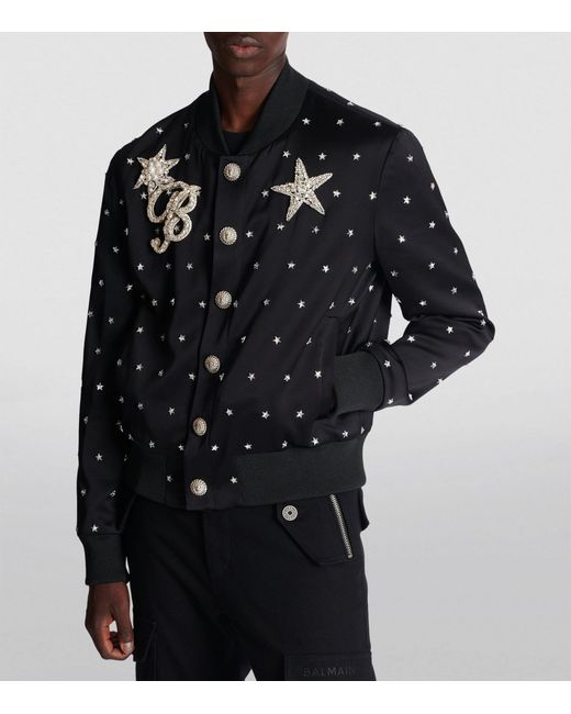 Balmain Black Crystal-embellished Bomber Jacket for men