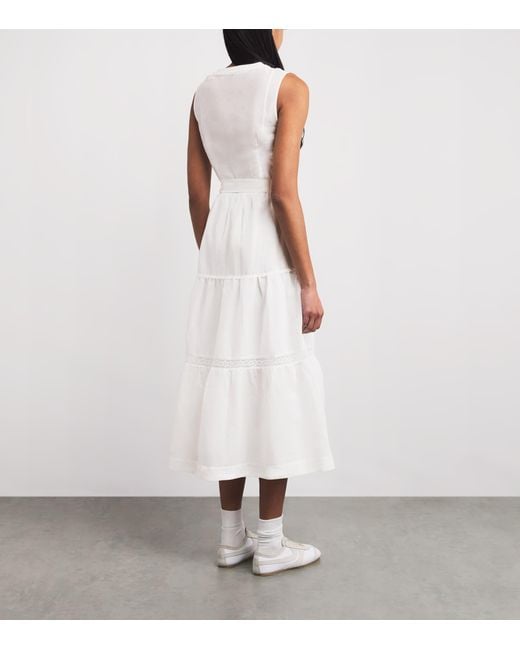 Claudie Pierlot White Cotton-Ramie Belted Midi Dress