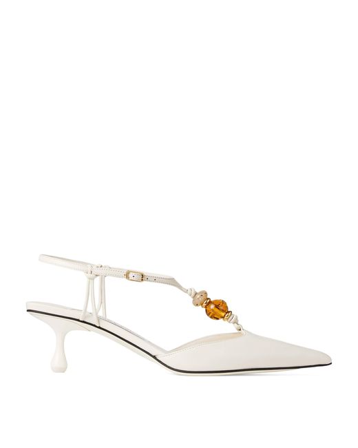 Jimmy Choo White Lauri 50 Leather Slingback Pumps