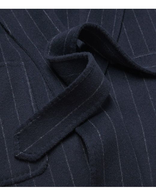 Wolk Morais Blue Cashmere Pinstripe Tie-Waist Cape Coat