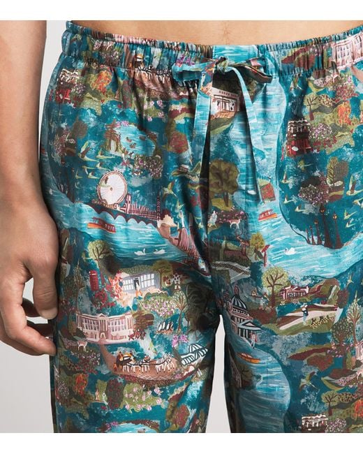 Derek Rose Blue Cotton Ledbury Lounge Trousers for men