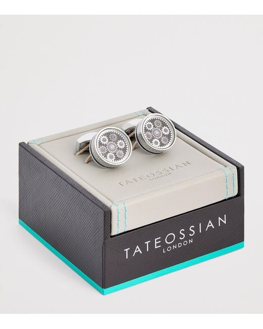 Tateossian White Palladium-Plated Septa Gear Cufflinks for men