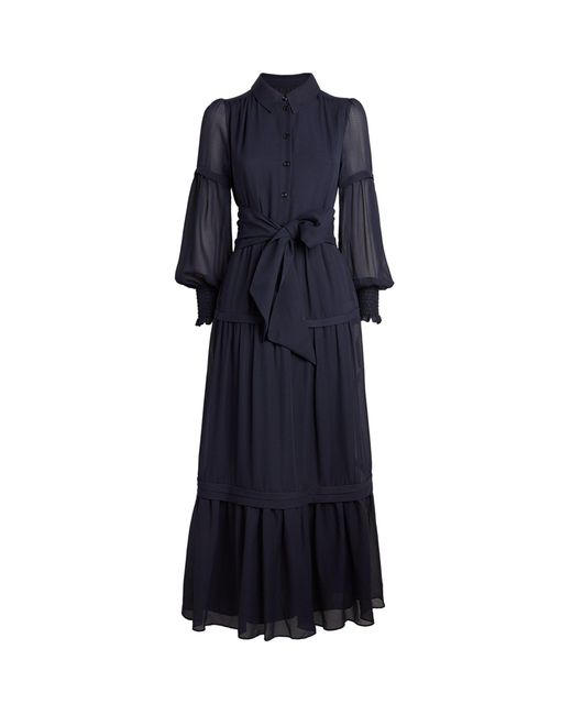 ME+EM Blue Me+em Tiered Maxi Shirt Dress