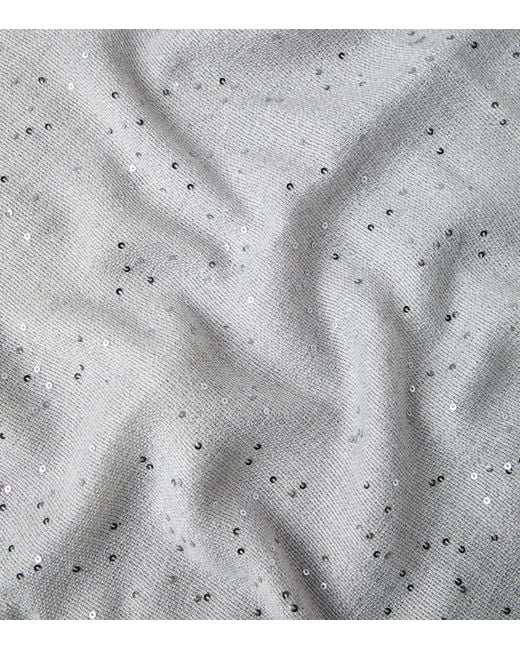 Brunello Cucinelli Gray Cashmere-Silk Diamond Yarn Sequin Scarf