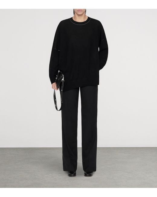 AllSaints Black Merino Wool Asymmetric Martel Sweater