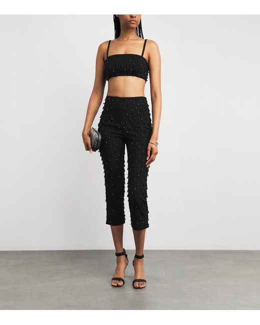 Carolina Herrera Black Stretch-Wool Embellished Cropped Camila Trousers