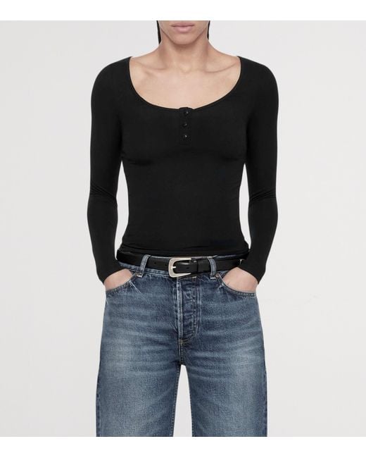 AllSaints Black Jules Henley Long-Sleeve T-Shirt