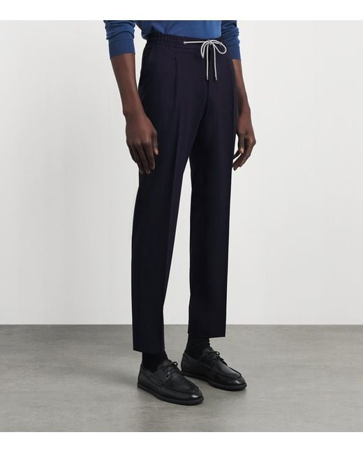Corneliani Blue Stretch-Virgin Wool Drawstring Trousers for men