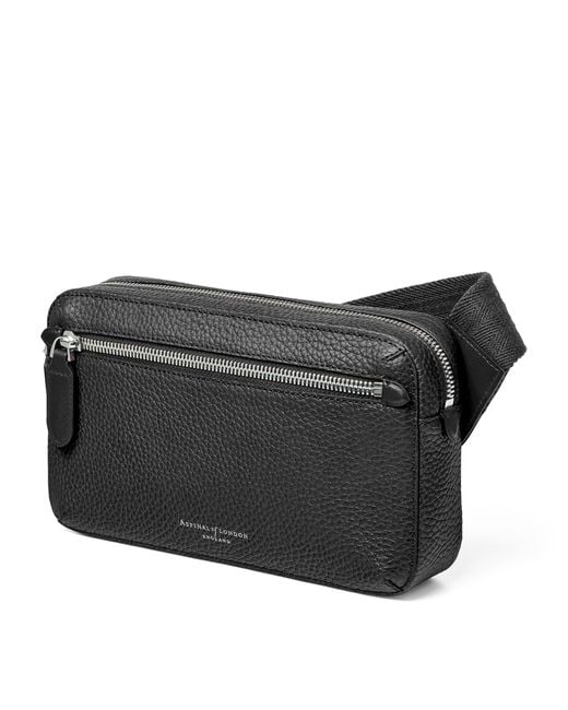 Aspinal Black Leather Reporter Compact Belt Bag for men